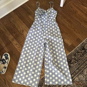 Polka Dot Tie Front Wide Leg Jumpsuit - Size Small